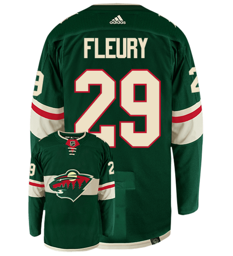 Marc Andre Fleury Minnesota Wild Adidas Primegreen Authentic NHL Hockey Jersey - Back/Front View