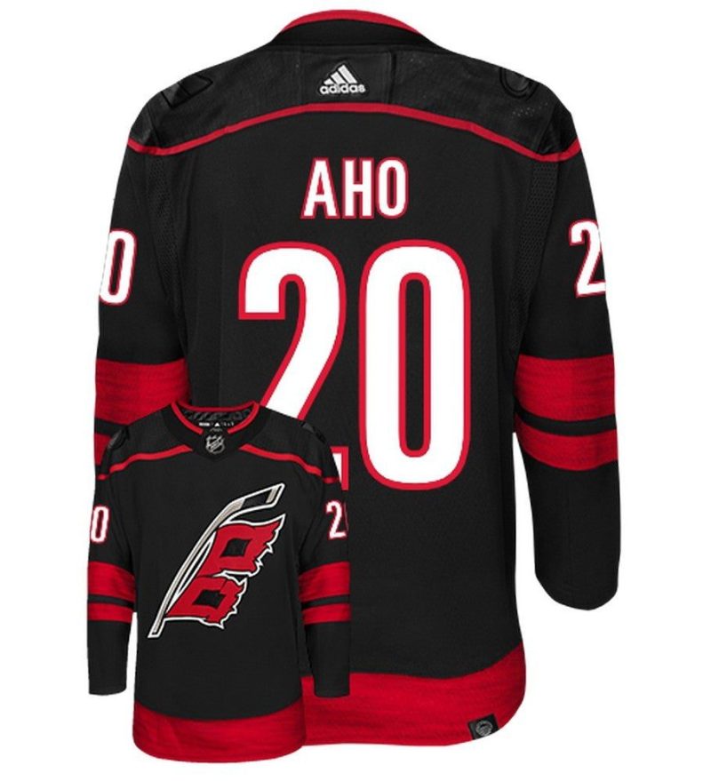 Sebastian Aho Carolina Hurricanes Adidas Primegreen Authentic Alternate NHL Hockey Jersey - Back/Front View