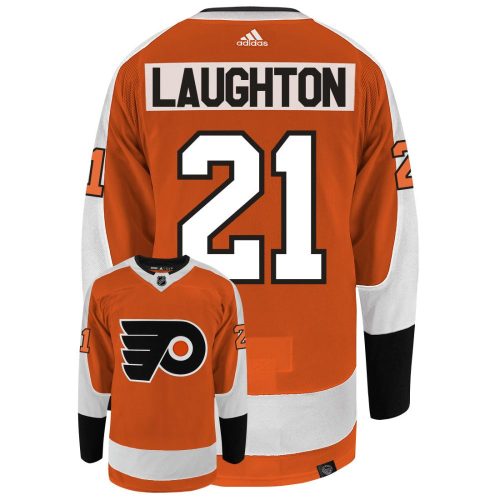 Scott Laughton Philadelphia Flyers Adidas Primegreen Authentic Home NHL Hockey Jersey - Back/Front View