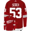 Moritz Seider Detroit Red Wings Adidas Primegreen Authentic Home NHL Hockey Jersey - Back/Front View