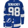 Mikhail Sergachev Tampa Bay Lightning Adidas Primegreen Authentic NHL Hockey Jersey - Back/Front View