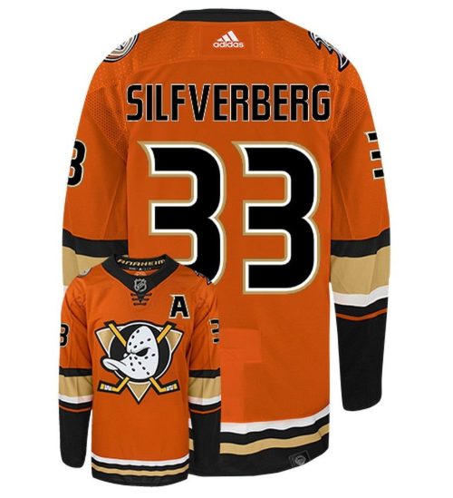 Jakob Silfverberg Anaheim Ducks Adidas Primegreen Authentic Alternate NHL Hockey Jersey - Back/Front View